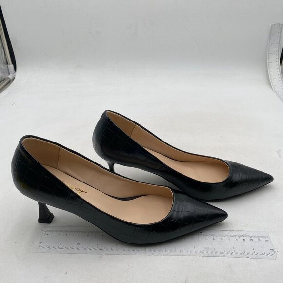 FOWT Simple Solid Croc-Embossed Pointed Toe Black Pumps for Women Dressy Black - Picture 4 of 8